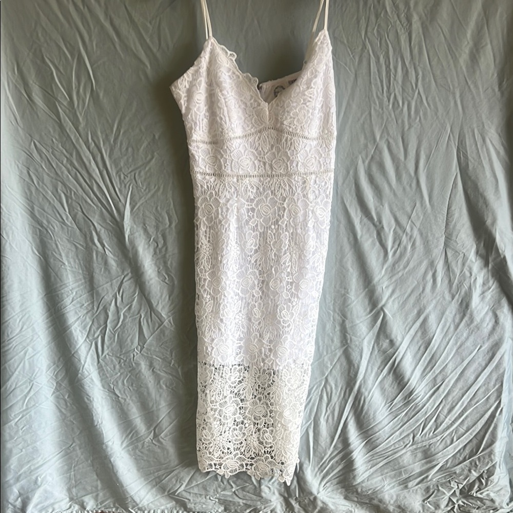Blue Rain White Spaghetti Strap Slip Dress